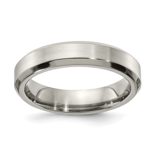 Edward Mirell Titanium Brushed Polished Beveled Edge 5mm Band Size 7