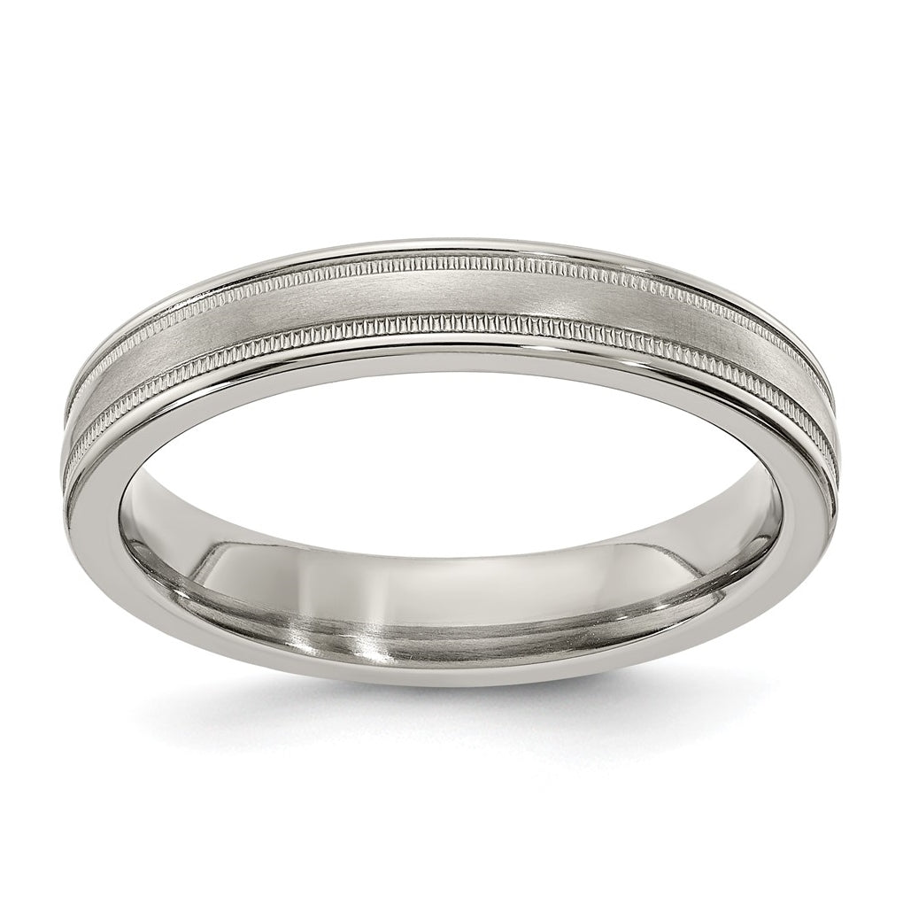 Edward Mirell Titanium Brushed & Polished Tri Dome Milgrain 4mm Band, Size 7