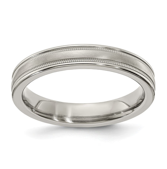 Edward Mirell Titanium Brushed & Polished Tri Dome Milgrain 4mm Band, Size 7