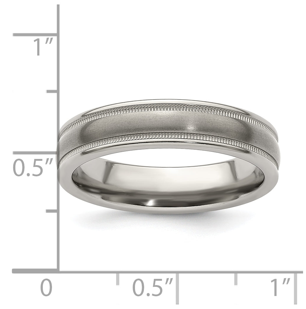 Edward Mirell Titanium Brushed Polished Tri Dome Milgrain 5mm Band Size 6