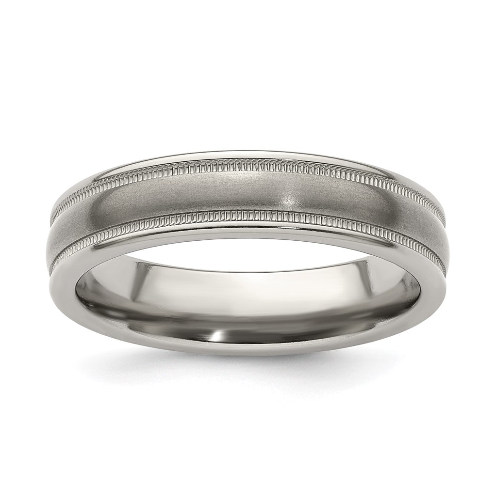 Edward Mirell Titanium Brushed Polished Tri Dome Milgrain 5mm Band Size 6
