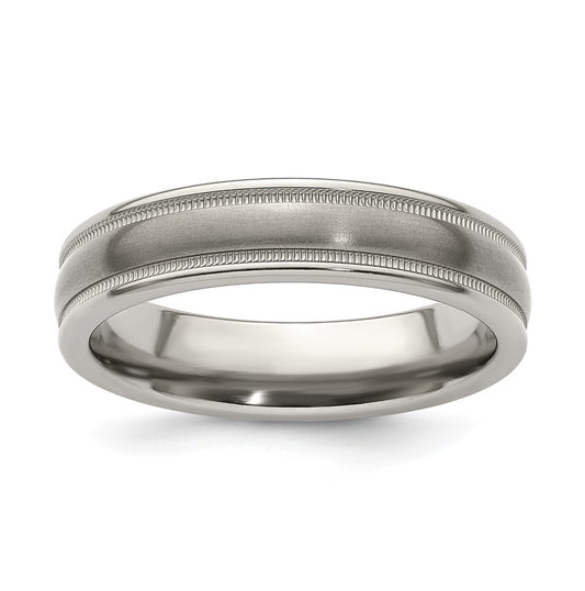 Edward Mirell Titanium Brushed Polished Tri Dome Milgrain 5mm Band Size 7