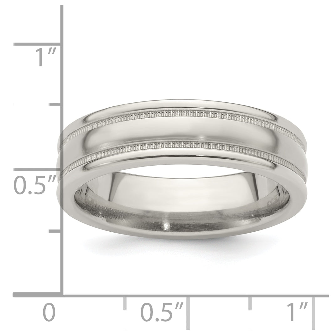 Edward Mirell Titanium Brushed Polished Tri Dome Milgrain 6mm Band Size 9