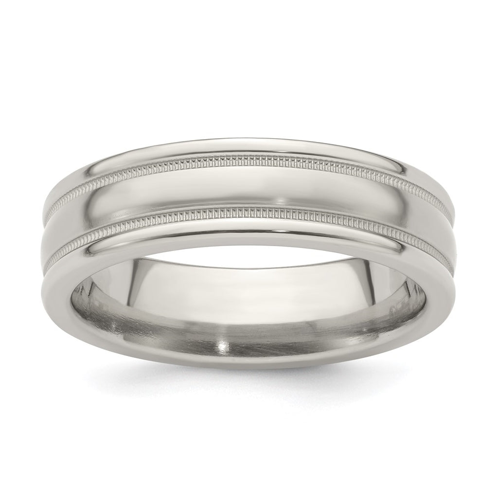 Edward Mirell Titanium Brushed Polished Tri Dome Milgrain 6mm Band Size 8.5