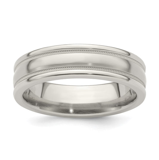 Edward Mirell Titanium Brushed Polished Tri Dome Milgrain 6mm Band Size 8.5