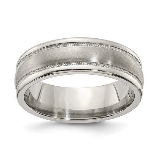 Edward Mirell Titanium Brushed & Polished Tri Dome Milgrain 7mm Band, Size 12