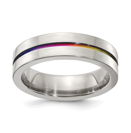 Edward Mirell Gray Titanium Multi-Anodized Flat 6mm Band, Size 9.5