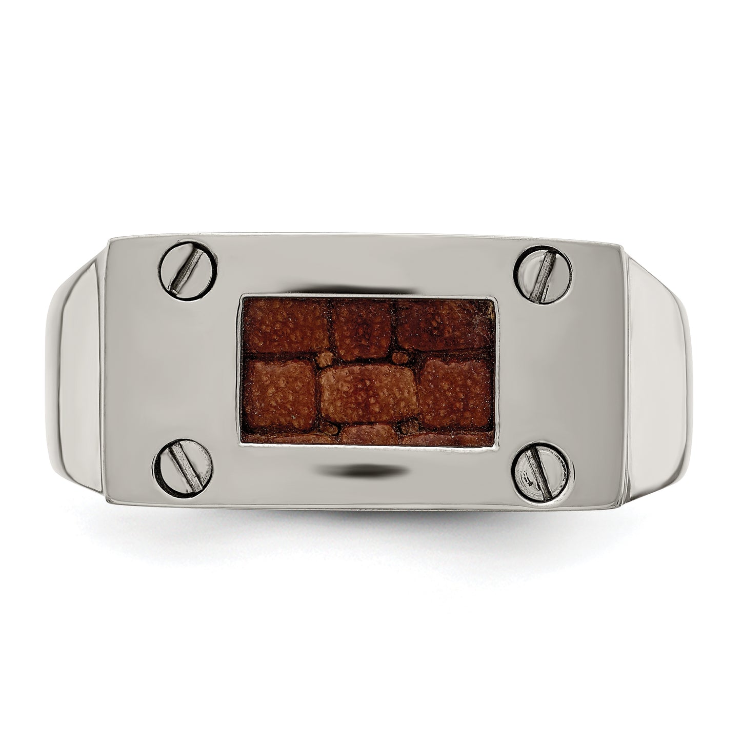 Edward Mirell Titanium Brown Leather Insert Polished Ring, Size 12