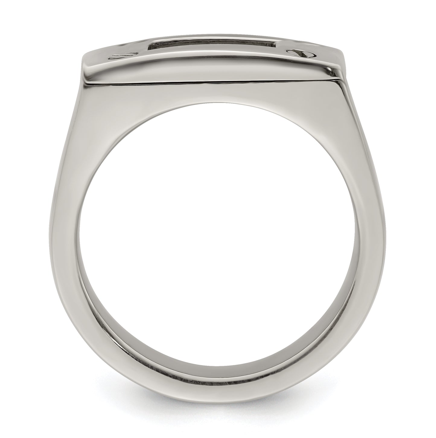 Edward Mirell Titanium Black Leather Insert Polished Ring, Size 13