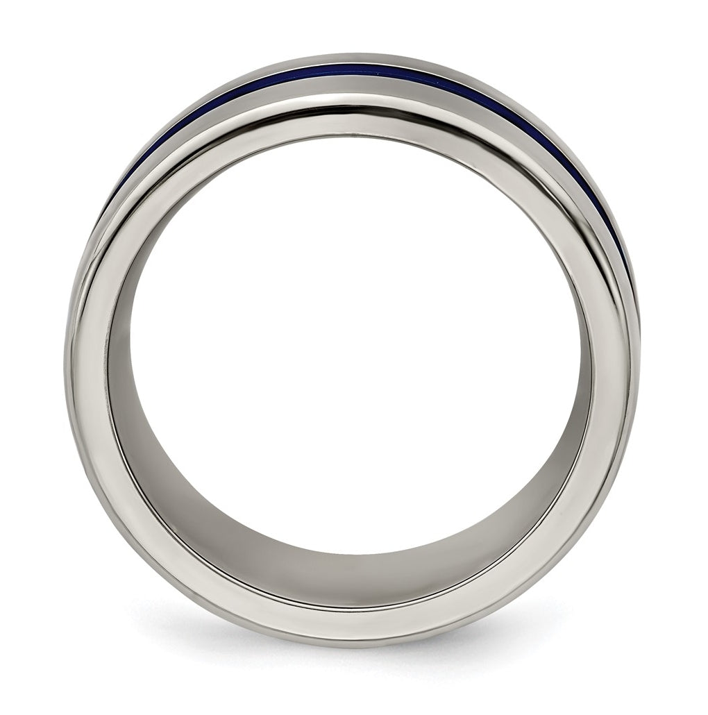 Edward Mirell Titanium with Blue Anodized Wide Center Stripe Flat 10mm Band