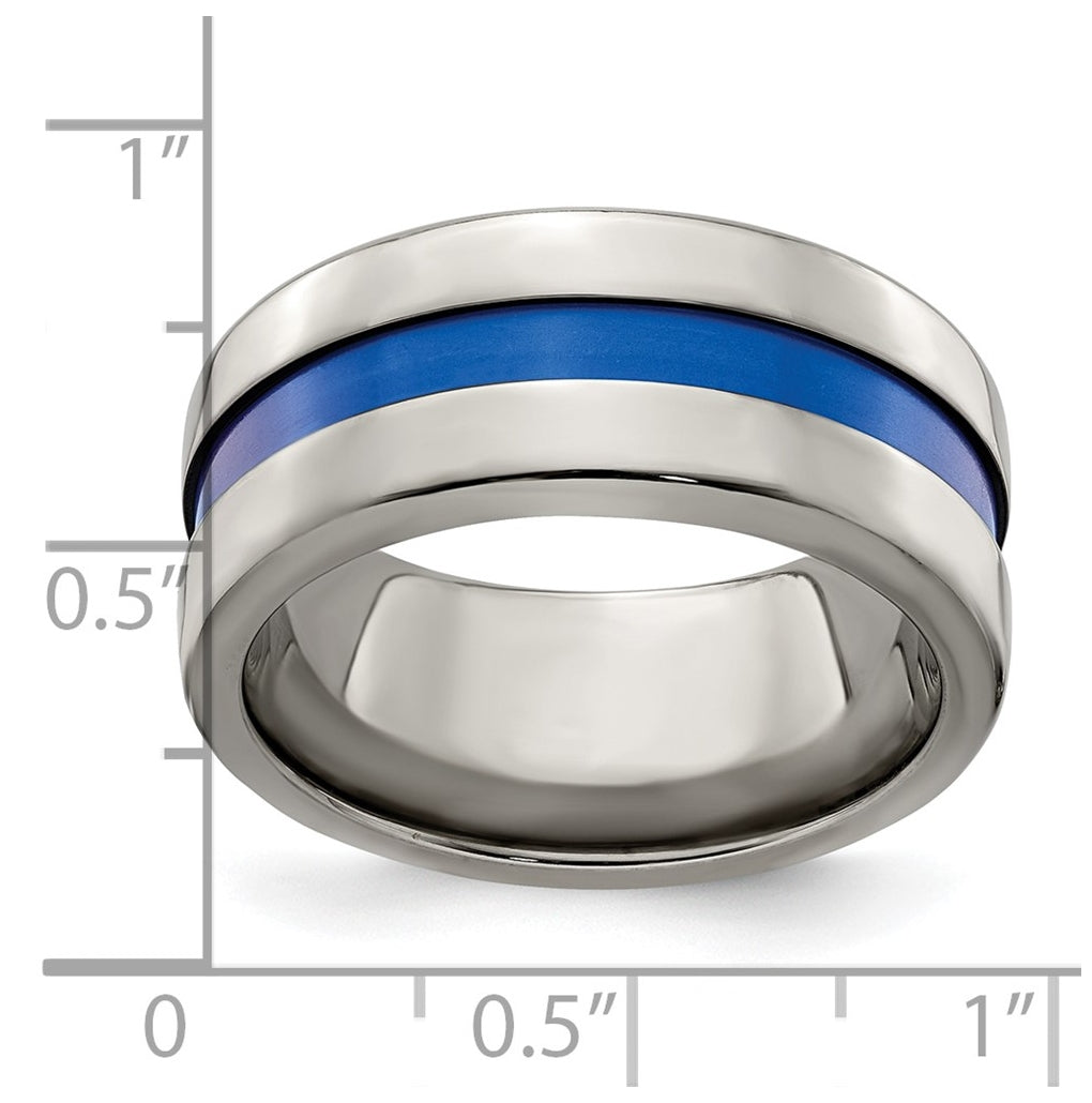 Edward Mirell Titanium with Blue Anodized Wide Center Stripe Flat 10mm Band