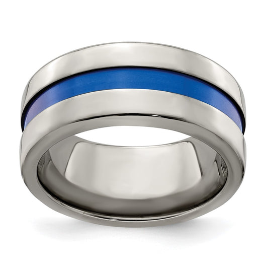 Edward Mirell Titanium with Blue Anodized Wide Center Stripe Flat 10mm Band
