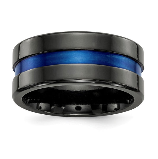 Edward Mirell Black Titanium Blue Anodized Wide Center 10mm Band, Size 10.5