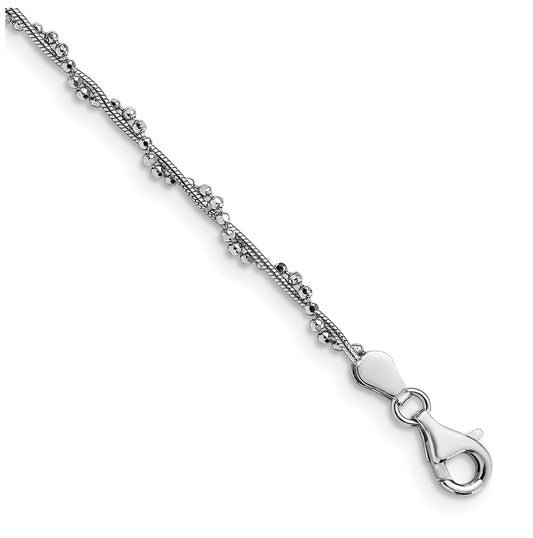 Sterling Silver Rhodium-plated Twist 10 inch Plus 1 inch Extender - Total 11 inch Anklet