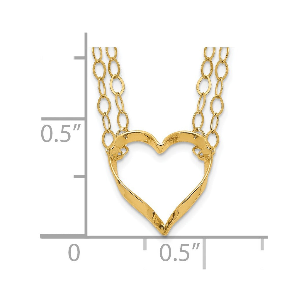 14K Yellow Gold Adjustable Double Strand Heart Necklace – Elegant Jewelry Gift for Birthday, Anniversary, Engagement, Wedding