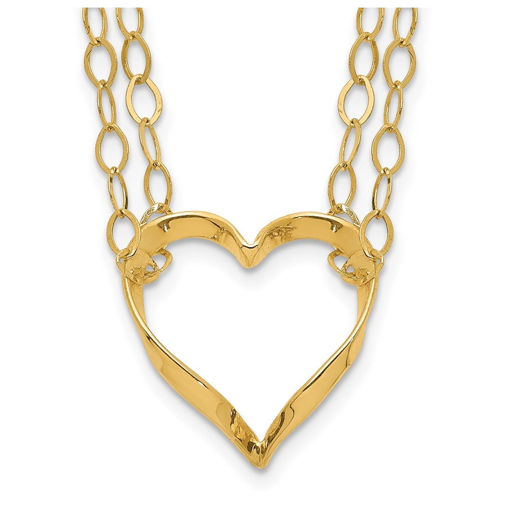 14K Yellow Gold Adjustable Double Strand Heart Necklace – Elegant Jewelry Gift for Birthday, Anniversary, Engagement, Wedding