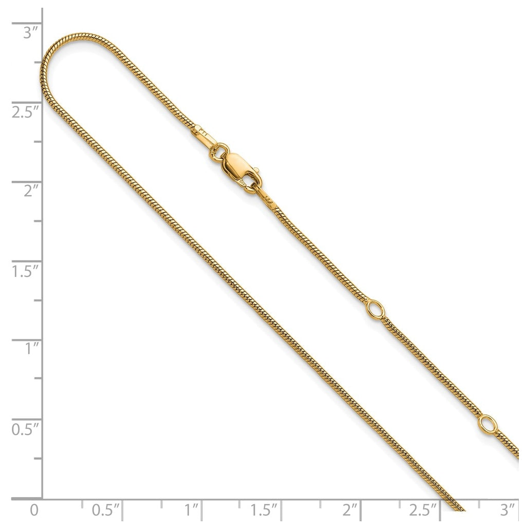Sterling SIlver Gold Plated 1.1mm Round Snake 1in+1in Adjustable Chain