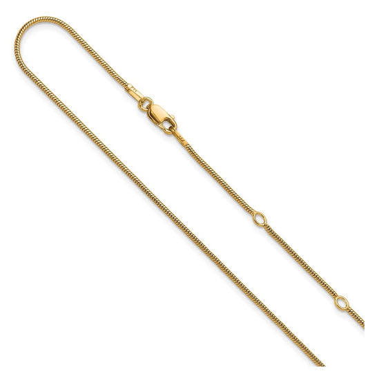 Sterling SIlver Gold Plated 1.1mm Round Snake 1in+1in Adjustable Chain