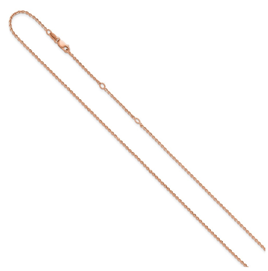 Sterling SIlver Or Rose Gold Plated Polished/Dia-cut 1.45mm Cable 1in+1in Adjustable Chain
