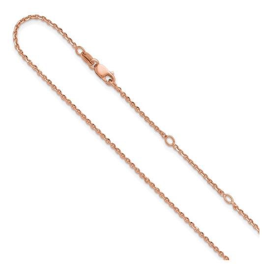 Sterling SIlver Or Rose Gold Plated Polished/Dia-cut 1.45mm Cable 1in+1in Adjustable Chain