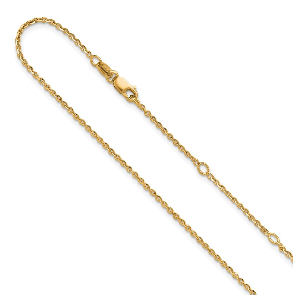 Sterling SIlver Or Rose Gold Plated Polished/Dia-cut 1.45mm Cable 1in+1in Adjustable Chain