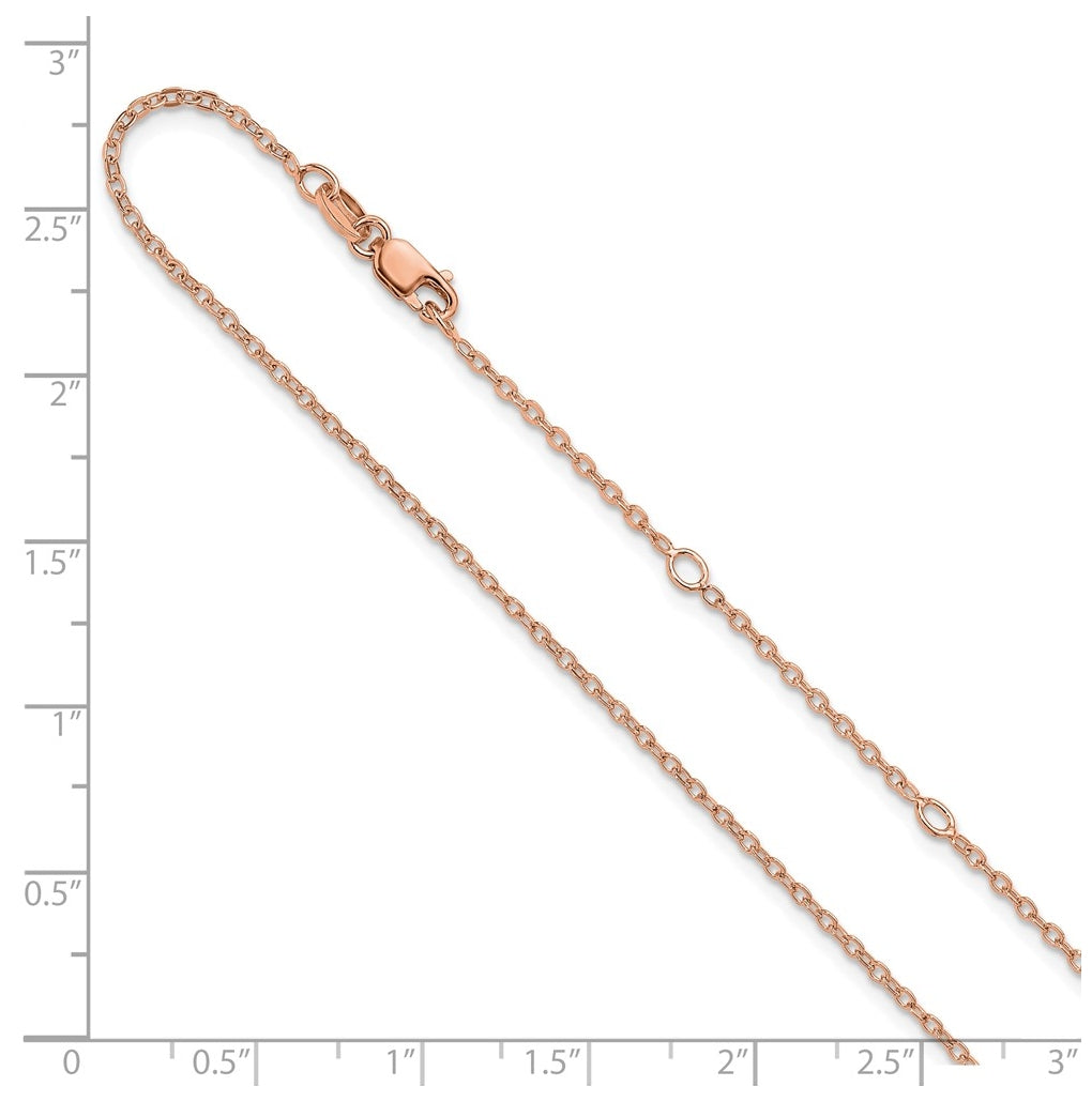 Sterling SIlver Or  Rose Gold Plated Polished/Dia-cut 1.4mm Cable 1in+1in Adjustable Chain