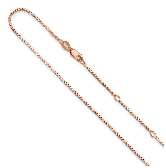 Sterling SIlver Or  Rose Gold Plated 1.1mm Box 1in+1in Adjustable Chain