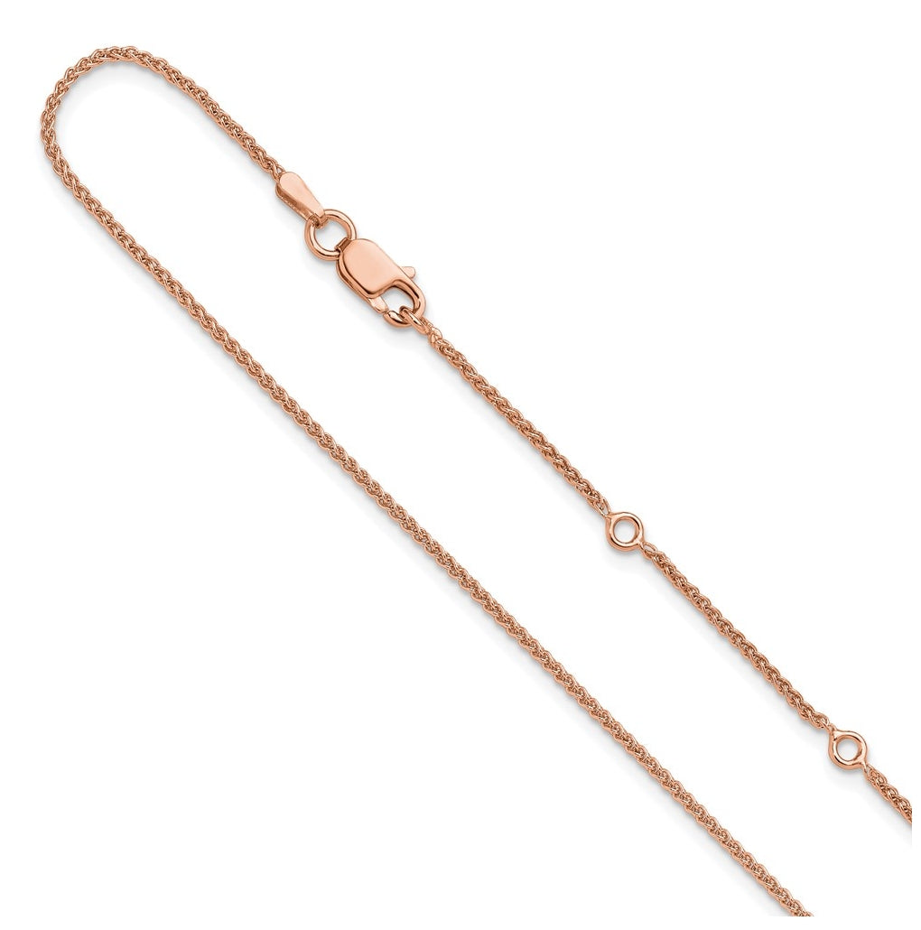Sterling SIlver Rose Gold Plated 1.3mm Spiga 1in+1in Adjustable Chain