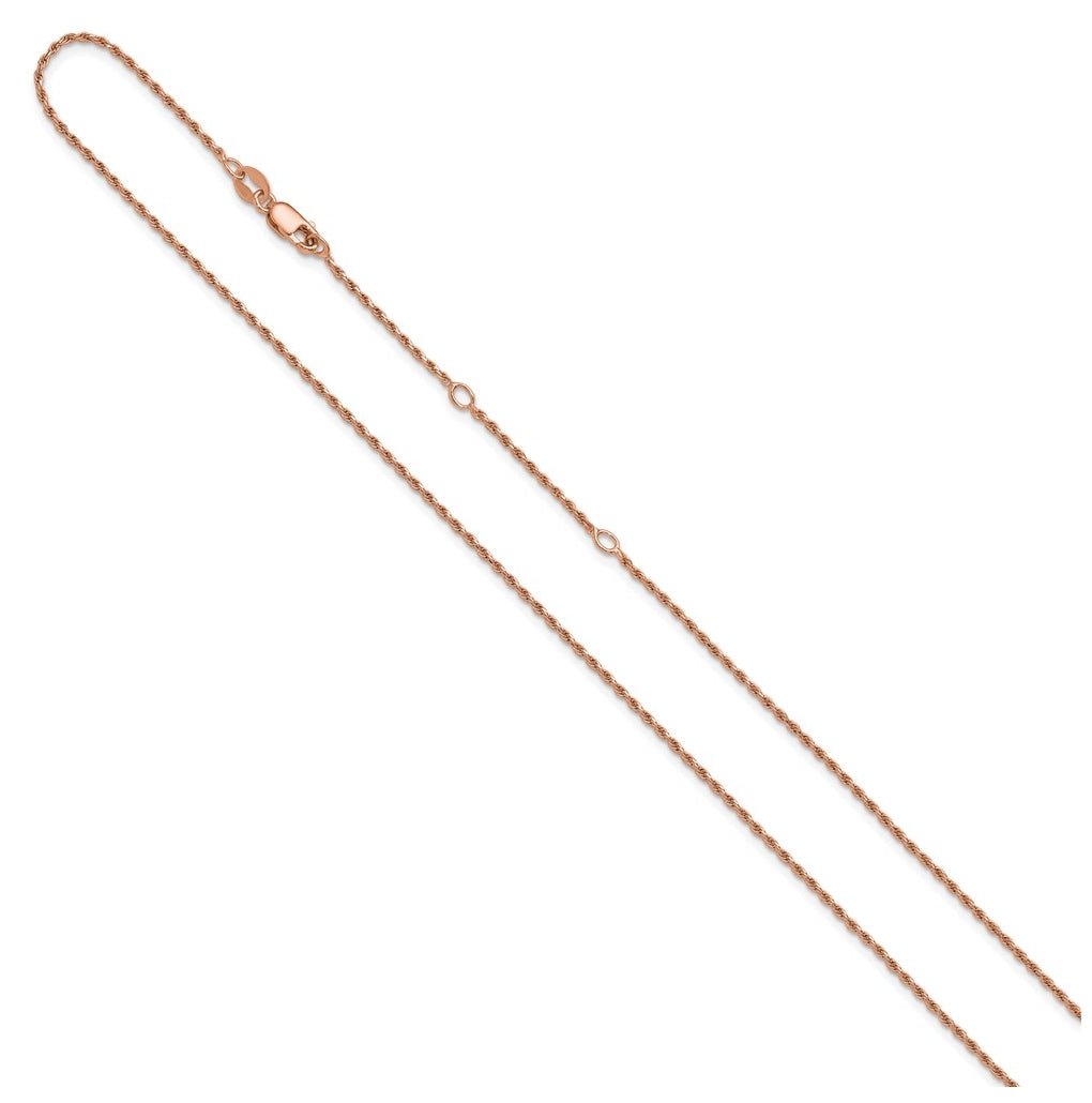 Sterling SIlver Rose Gold Plated 1.2mm D/C Rope 1in+1in Adjustable Chain