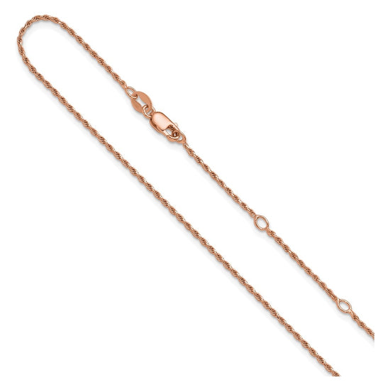 Sterling SIlver Rose Gold Plated 1.2mm D/C Rope 1in+1in Adjustable Chain