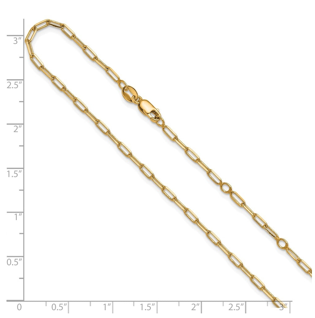 Sterling SIlver Gold Plated 2.3mm Paperclip 1in+1in Adjustable Chain