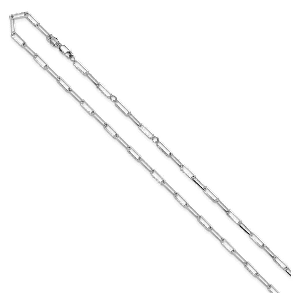 Sterling Silver Rhodium Plated 3.1mm Paperclip 1in+1in Adjustable Chain