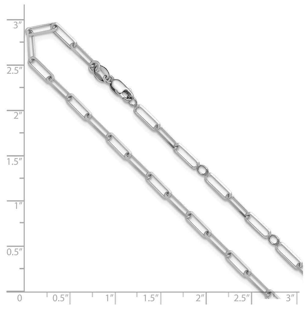 Sterling Silver Rhodium Plated 3.1mm Paperclip 1in+1in Adjustable Chain