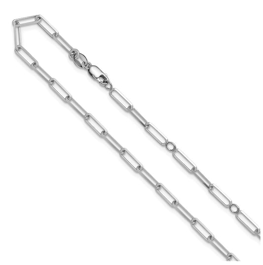 Sterling Silver Rhodium Plated 3.1mm Paperclip 1in+1in Adjustable Chain