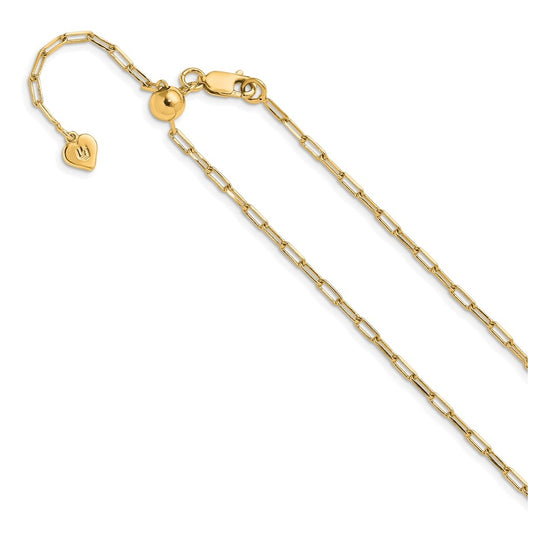Sterling SIlver Gold Plated Adjustable 2mm Paperclip Flat Oval Link Chain