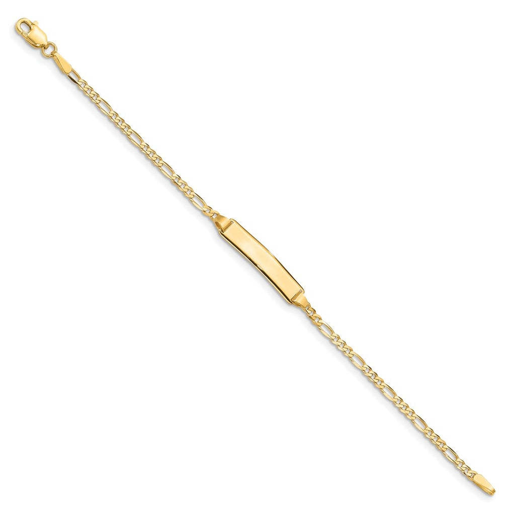 14k Yellow Gold Polished Solid Chain/Solid Plate Figaro Link 19x4mm Plate 5.5 inch Baby/Child ID Bracelet