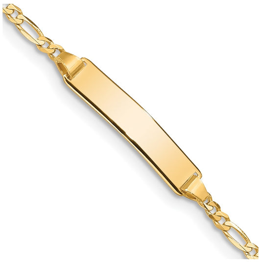 14k Yellow Gold Polished Solid Chain/Solid Plate Figaro Link 19x4mm Plate 5.5 inch Baby/Child ID Bracelet