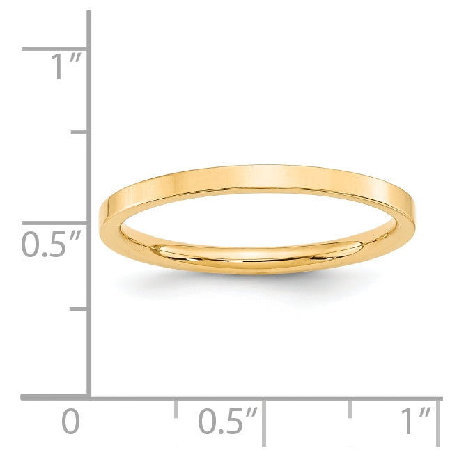 14k Yellow Gold 2mm Standard Weight Flat Comfort Fit Wedding Band Size 5
