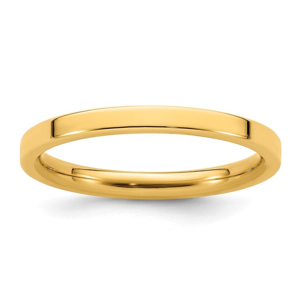 14k Yellow Gold 2mm Standard Weight Flat Comfort Fit Wedding Band Size 5.5