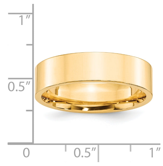14k Yellow Gold 6mm Standard Weight Flat Comfort Fit Wedding Band Size 5.5
