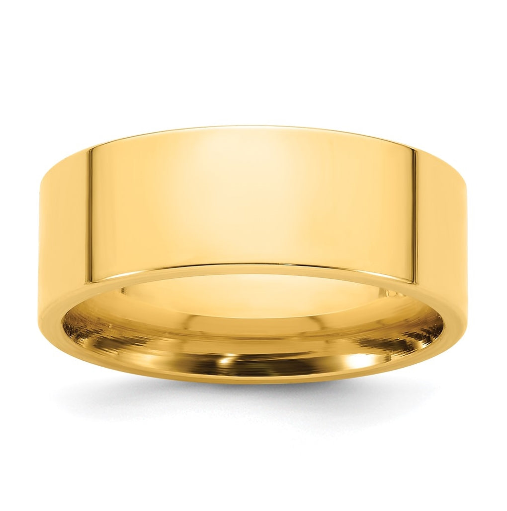 14k Yellow Gold 8mm Standard Weight Flat Comfort Fit Wedding Band Size 5.5
