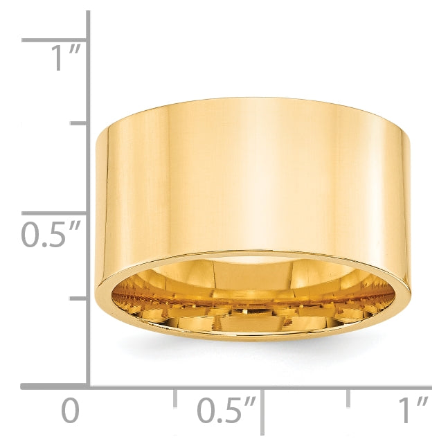 14k Yellow Gold 12mm Standard Weight Flat Comfort Fit Wedding Band Size 4.5