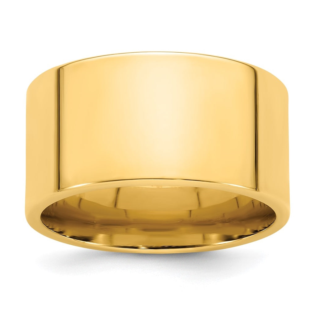 14k Yellow Gold 12mm Standard Weight Flat Comfort Fit Wedding Band Size 4.5