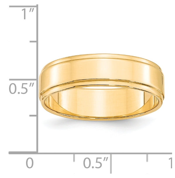 14k Yellow Gold 6mm Flat with Step Edge Wedding Band Size 5.5