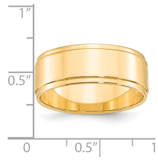 14k Yellow Gold 8mm Flat with Step Edge Wedding Band Size 4