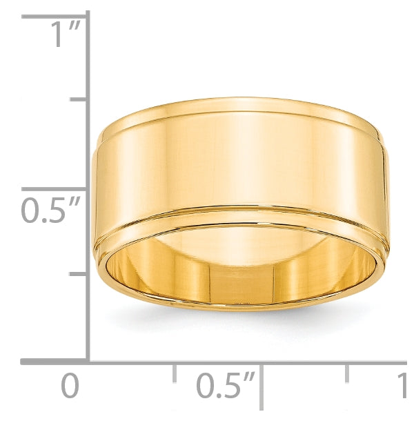14k Yellow Gold 10mm Flat with Step Edge Wedding Band Size 4