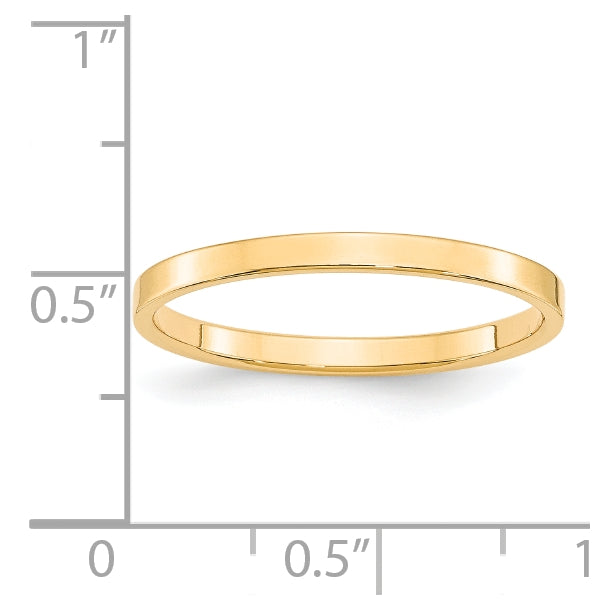 14k Yellow Gold 2mm Lightweight Flat Wedding Band Size 4.5