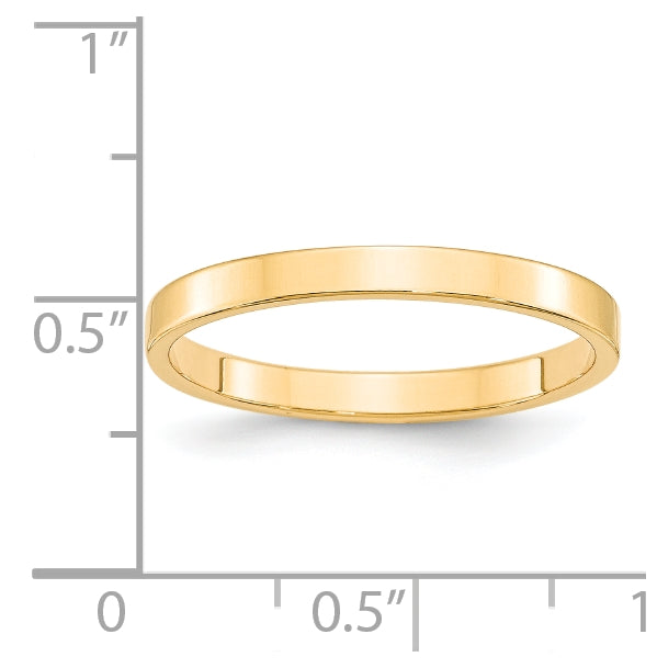14k Yellow Gold 2.5mm Lightweight Flat Wedding Band Size 5.5
