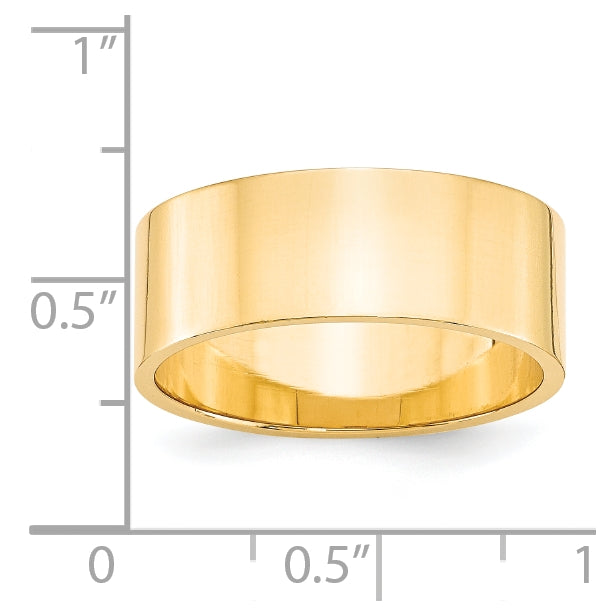 14k Yellow Gold 8mm Lightweight Flat Wedding Band Size 5.5