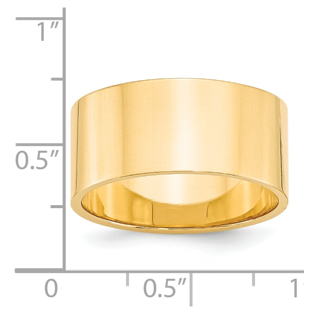 14k Yellow Gold 10mm Lightweight Flat Wedding Band Size 5